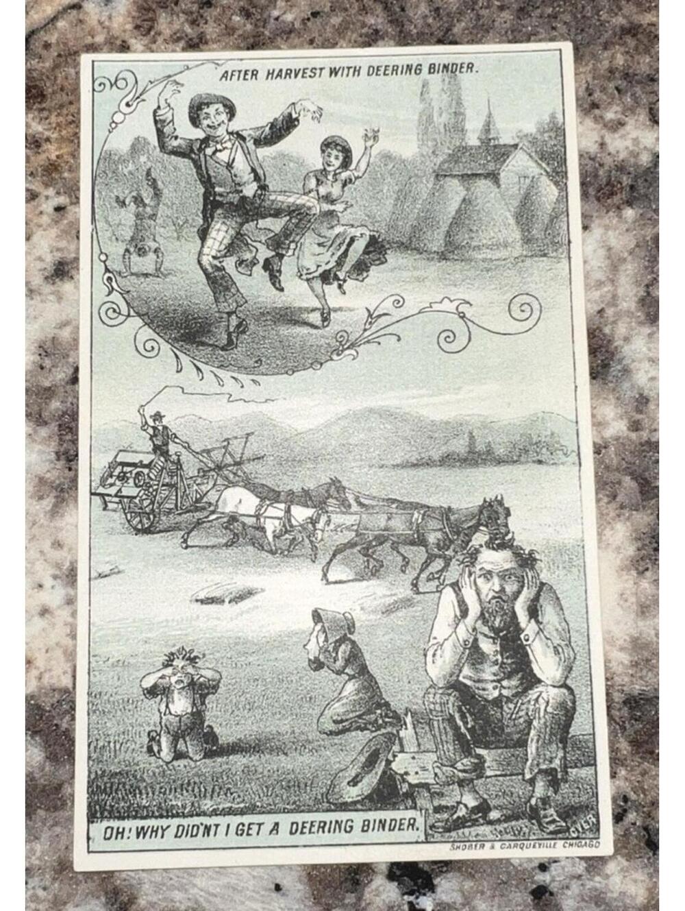Rare 1880 Era Antique Famous Deering Twine Binder Tractor Farming Trade Card